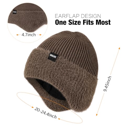 Image of Wmcaps Winter Fleece Line Beanie with Earflap for Men Women, Outdoor Warm Thermal Knitted Hat Stocking Caps