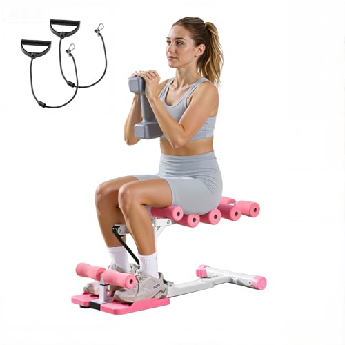 VEVOR Machine à Squats Domestique, Appareil d'Entraînement des Fessiers Réglable avec 3 Bandes de Résistance, Banc à Squat Pliable, Équipement...