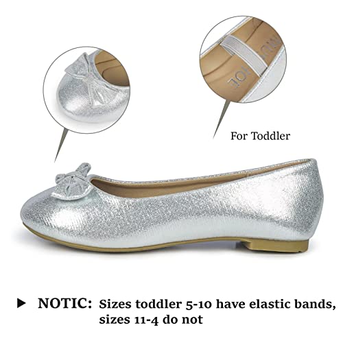 Musshoe Girls Dress Shoes Glitter Slip-On Ballerina Shoes Wedding Party Flats Shoes For Toddler Little Kids,Silver 10 #TOP2