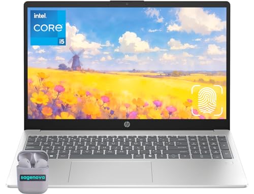HP 15.6' Business Laptop Computer, 12GB RAM 512GB SSD, 10-Core Intel Core i5, Windows 11 with Copilot AI, Fingerprint Reader, Backlit Keyboard, SageNova Earphones