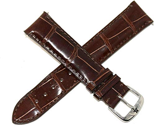 Jacques Lemans 21MM Shiny Brown Genuine Alligator Leather Watch Strap Band with Silver Tone Stainless Steel JL Buckle