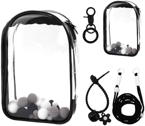 Vitrina Transparente Exhibir Figuras, Funda Protectora para Muñecos Peluche Bolsa de Almacenamiento Bandolera Portátil Colgar Protector & Llavero para Accesorios Muñecas 15cm/17cm (Negro)