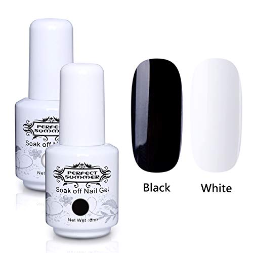 Perfect Summer 2PCS Gel Nail Polish Set Pure Black Color Pure White Colours Soak Off UV LED Manicure Home Gel French Nail Kit with Nail Tip Guides 8ML Kit11