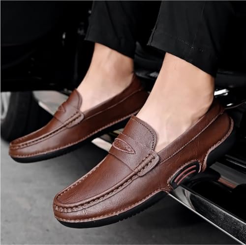 Mens Loafers Shoe Genuine Leather Round Toe Stitching Details Breathable Anti-Slip Slip Resistant Comfortable Wedding Slip-ons3
