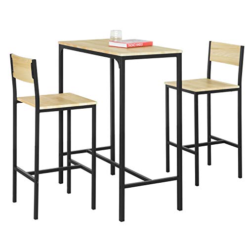 SoBuy OGT03-L-N Set Mesa Alta de Bar y 2 taburetes Mesa de Comedor con Respaldos de Estilo Industrial ES
