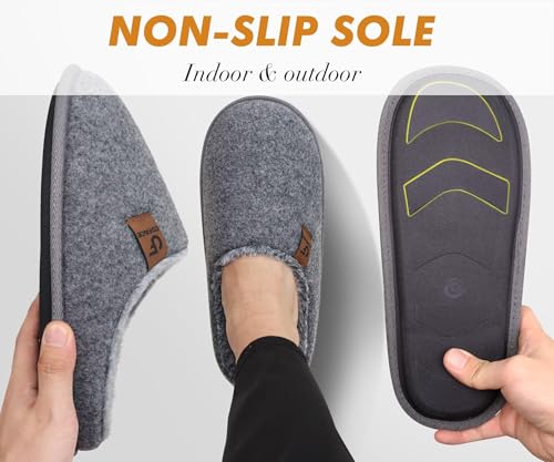 Image of COFACE Mens Cozy Memory Foam Scuff Slippers Casual Slip On Warm House Shoes Indoor /Outdoor Sandal Slippers With Arch Support Rubber Sole Size 7-15