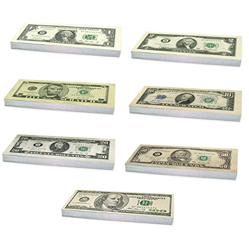 Scratch Cash Mini Bundle Old Style 175 - Fake Banknotes 25 x $ 1, 2, 5, 10, 20, 50, 100 Dollars, Fac-Similar Dollars, Real Size