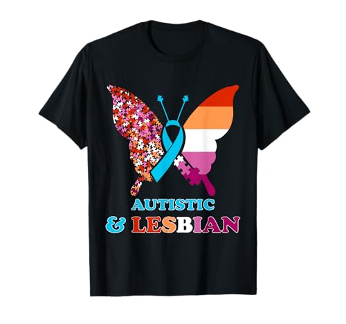 Autistic & Lesbian Autism Awareness Lesbian Pride Butterfly T-Shirt