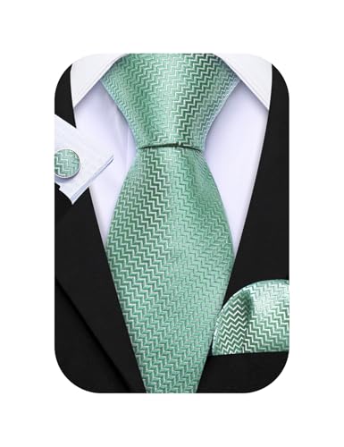 Image of Barry.Wang Tie Sets for Men Silk Stripe Necktie Woven Checkered Handkerchief Cufflinks Formal Business Wedding