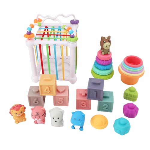 RASTKY Pädagogische Wasserspiele, Weiche Stapelbausteine, Spielzeug für Kleinkinder, Farbwahrnehmung, Grifftraining, Ideal für Familienausflüge, 5,91-Zoll-Rack, 6 Stapelbecher