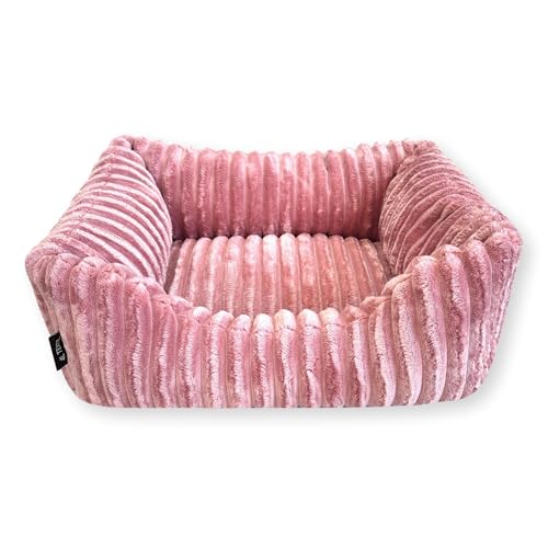 4L Textil Bella Plüsch-Hundebett Premium-LINE Kuscheliges Hundekörbchen aus Cord Katzenkorb Hundekorb für Welpen Hundebett flauschig Hundesofa kleine Hunde (Rosa, 60x40 cm)