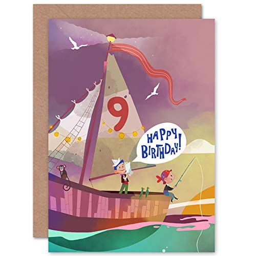 Wee Blue Coo Pirate Map Boys 9th Birthday Card