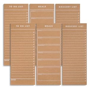 6 Vintage Magnetic Notepads (2 Meal Planner, 2 To-Do List, & 2 Grocery List Pad) – Fridge Notepad Comes With Full Magnetic Back- Grocery List, Shopping List, Meal Planner Refrigerator Notepad, Memo