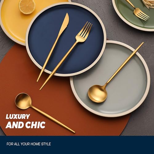 Image of BonZeaL Stainless Steel 24 Pieces Gold Cutlery Set for 6 Person with Stand Mirror Finish Flatware Set for Dining Table Hotel Cafe Bar Restaurant Premium House Warming Gifts for New Home Kitchen