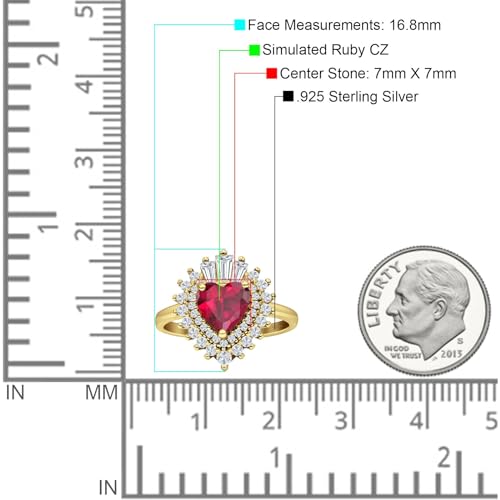 OMRANII Art Deco Heart Shaped Halo Baguette & Round Cubic Zirconia Bridal Cocktail Wedding Engagement Promise Ring Solid 925 Sterling Silver4