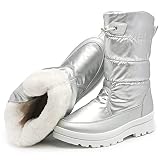 HYPOCRUTE Women's Warm Snow Boots with Fur Lined Black and White Wide Winter Boots Water-resistant M