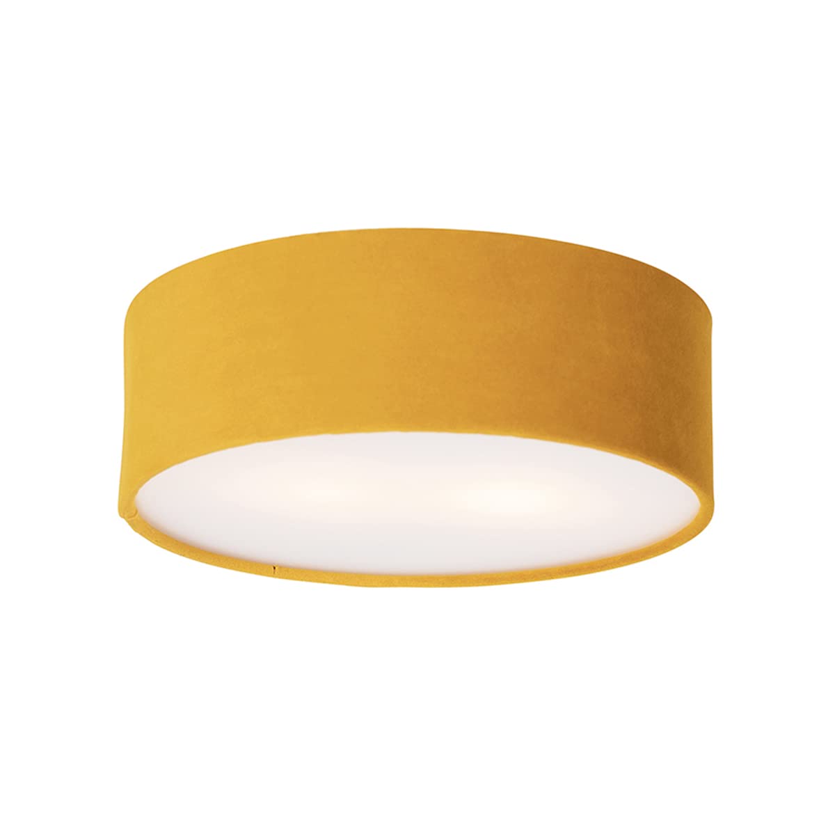 Qazqa - Ceiling Lamp I Ceiling Flush Light ocher 30 cm with Golden Inside - Drum- - Modern - Suitable for LED E27 | 2 Light - Fabric Flush Ceiling Light - Suitable for Living Room I Kitchen I Bedroo
