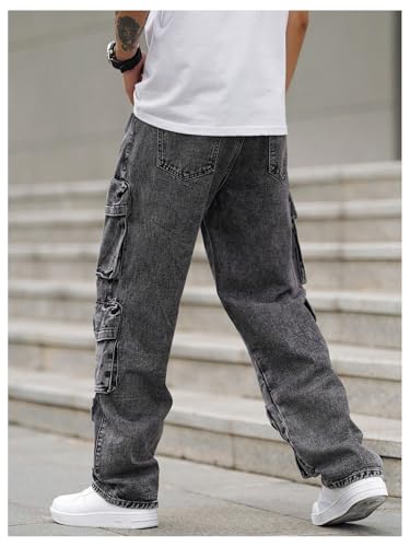 SOLY HUX Men's Cargo Jeans Y2k Grunge Hip Hop Wide Leg Baggy Denim Pants Streetwear with Pockets2