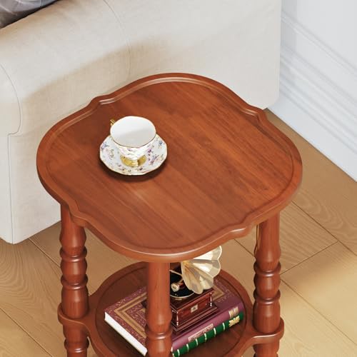 Image of Uniclinens Solid Wood End Side Table - Small Wooden Nightstand for Living Room Bedroom, Retro Brown