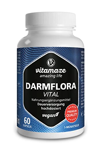 Flora Intestinal Suplemento, 60 Cápsulas Vegano Probióticas para una Cura Intestino de 1 Mes, 12 Cultivos de Bacterias Intestinales + Inulina, 16,2 Millardos de UFC al Ddía, Calidad Alemana Cover