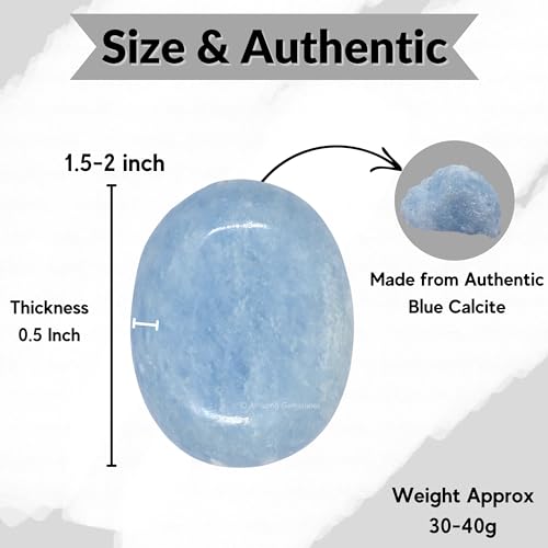 Image of Amazing Gemstone Blue Calcite Celestite Crystals and Healing Stones - Large Palm Stone Crystals Piedra - Crystal for Good Luck, Positive Energy, Meditation - Unique Stocking Stuffers Gifts for Women