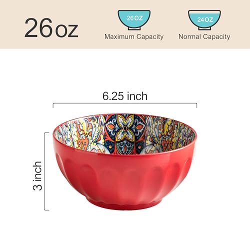 Cereal Bowls Set of 6, Ceramic Soup Bowls 26 oz Colorful Fluted Bowls Set for Kitchen, Dishwasher & Microwave Safe for Cereal, Soup, Oatmeal, Ice Cream, Salad, Pasta - Image 4