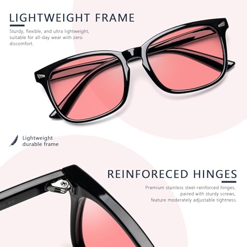 Image of Fluorescent-41 Pink Tinted Blue Light Blocking Glasses for Migraine, Light Sensitivity, Photophobia JF5002
