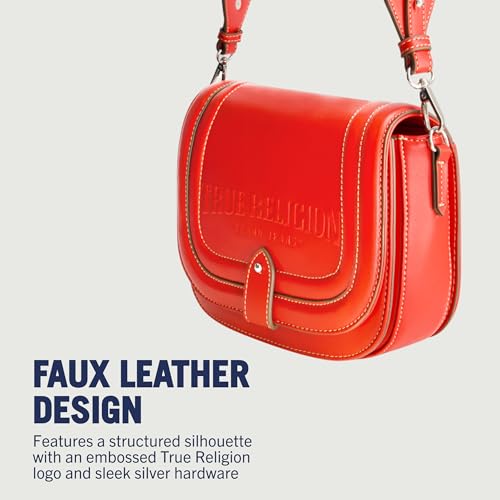 True Religion Saddle Bag, Women's Bombe Logo Shoulder Purse Handbag, Red3