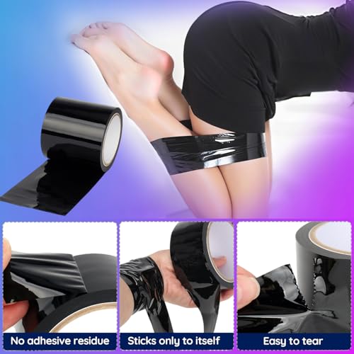 120m Bondage Tape Set BDSM Sex Tape, 30m x 4Rollen Ohne Kleber Elektrostatisches Restraints Tape mit Satin Augenmaske, PVC Static Electrostatic Tape (Breite: 10cm x 1Rollen + 5cm x 3Rollen)