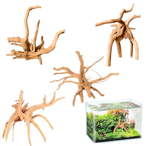 Yuqilin 4 Stück Aquarium Wurzel Echtholz Natürlich Wurzel Aquarium Holz 15–20 cm Root Baumwurzel Deko Dreidimensional Wurzelholz Deko Porenstruktur für Fische Garnelen Schnecken Schildkröten