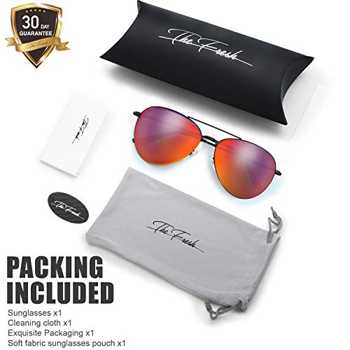 Image of The Fresh Classic Aviator Sunglasses for Men Women, Metal Frame Mirror Lens, Pilot Style, Includes Cleaning Cloth, Pouch