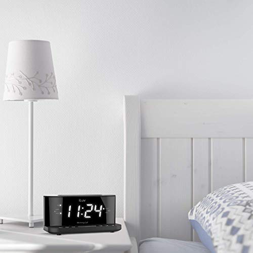iLuv Morning Call 5 Qi-Certified Wireless Charging Bedside Digital Alarm Clock, 1.2" Jumbo LED Dual Alarm, FM Radio with 10 Presets, USB Charging Port, Sleep Timer, 3-Level Dimmer, Battery Backup - Thumbnail 7