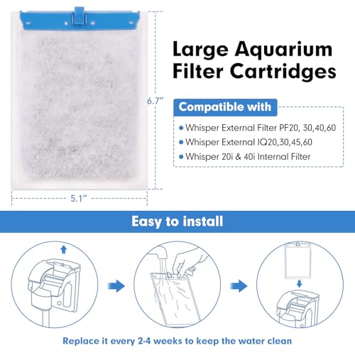 Image of fishkeeper 16 Pack Large Filter Cartridges Compatible with Tetra Whisper Bio-Bag Filters Replacement Filter Cartridges for Whisper Power Filters 20i /40i /IQ20 /30 /45 /60 PF20 /30 /40 /60(Ready to Use)