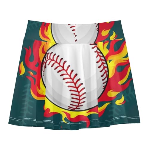 Flaming Baseballs Athletic Shorts Girls Skorts Skirts with Shorts Rainbow Butterfly 3t2