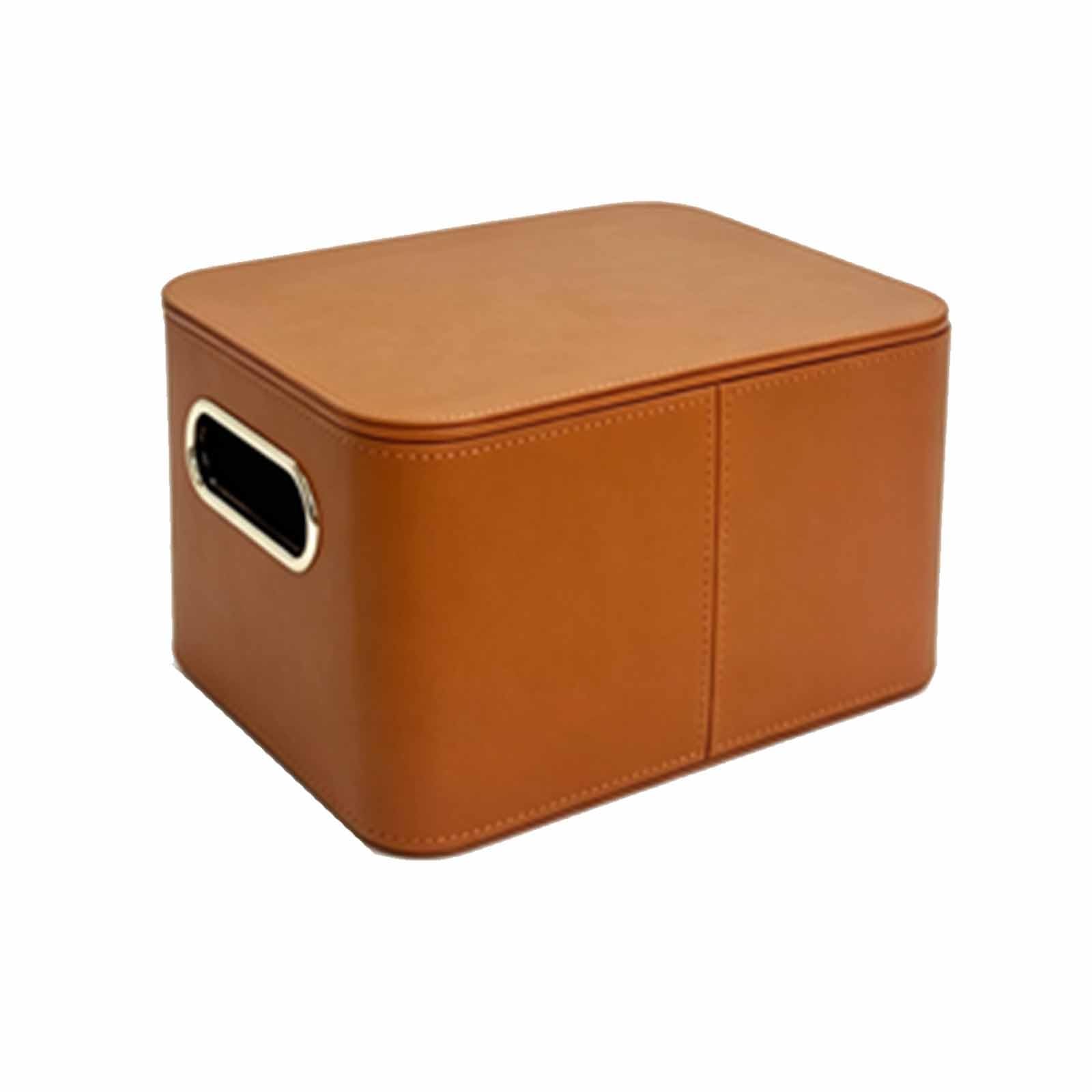 Cesta di Conservazione con Manici, Cesta di Conservazione Quadrata | Manici Metallici Traforati, Materiale Pelle Pu, Adatta Per Armadi, Uffici(With lid Orange 35.5)