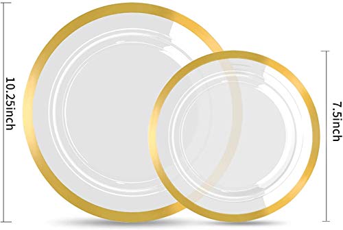 Supernal B07VF53942 120Pcs Plastic Gold Plates Clear Plastic Plates With Unique Design Disposable Plates Heavy Duty Includes: 60 Durable Dinner Plates 10.25 Inch And 60 Dessert Plates 7.5", Supernal thumb #1