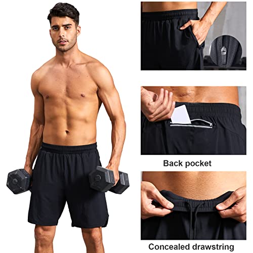 Acrweg Men's Running Athletic Shorts For Workout,2 In 1 Quick Dry Gym Clothing With Zip Pockets Black #TOP4