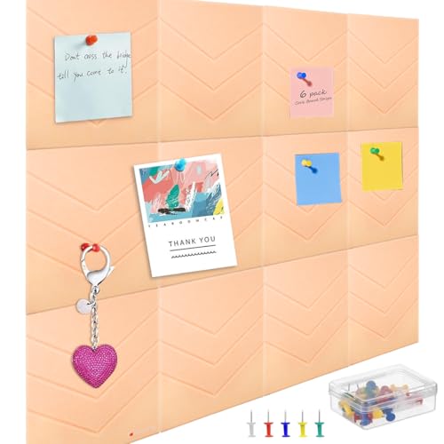 Image of Climberty 12 Pcs Felt Bulletin Board 11.8 inchx11.8 inch, Self-Adhesive Message Boards, Sound Absorbing Pin Boards for Photos, Notes, Wall Decor, Home & Office Organizer with 50 Thumbtacks (Peach Pink)