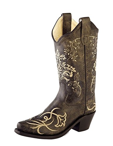 Old West Girls' Tooled Embroidery Western Boot Snip Toe - Cf8222