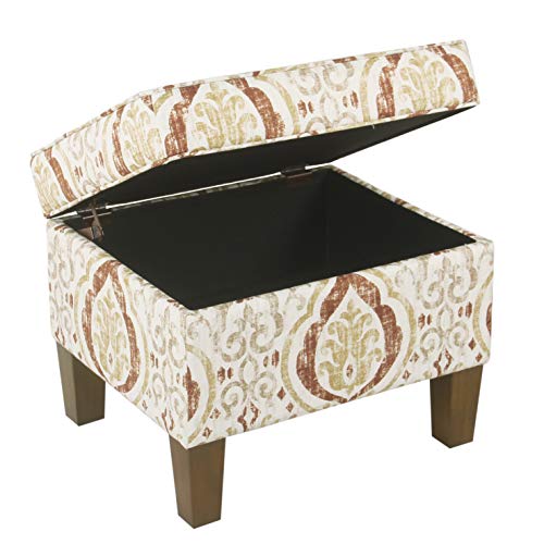 Image of HomePop Square Ottoman - Burnt Orange and Cream Medallion