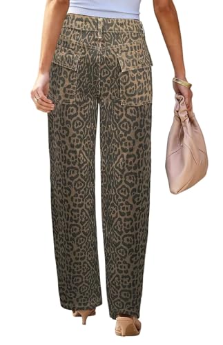 Image of Wide Leg Jeans for Women High Waist Stretch Cargo Denim Pants