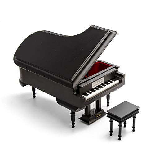 Sophisticated 18 Note Miniature Musical Matte Black Grand Piano with Bench - Many Songs to Choose - How Great Thou Art