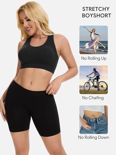 HBselect Cotton Boxer Shorts Underwear Boy Shorts Panties Anti Chafing Yoga Bike Shorts 4 Pack (Regular & Plus Size)2