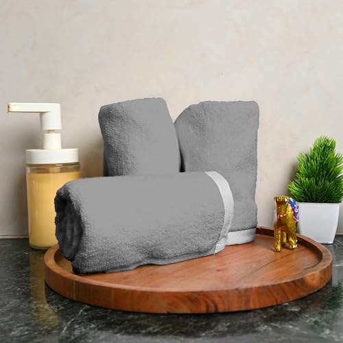 Image of Divine Casa 4 Piece Cotton Hand Towel Set 500 GSM (60 x 40 cm) | Gray Hand Towels | Soft Absorbent Quick Dry Towels