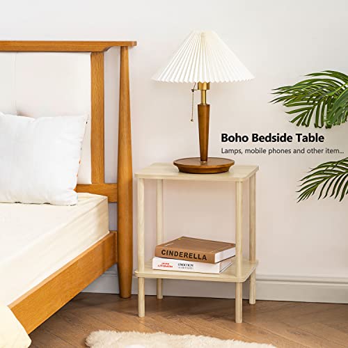 Apicizon 2 Tier End Table Set of 2, Boho Side Table with Storage Shelf, Nightstand Bedside Table for Small Spaces, Bedroom, Living Room, Entryway, Farmhouse, Easy Assembly, Light Natural - Image 5