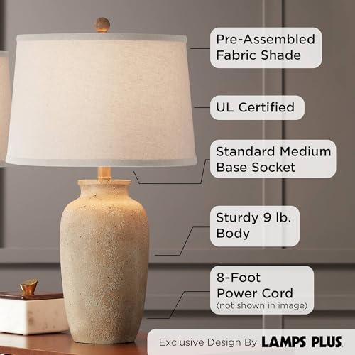Regency Hill 25 1/2" High Farmhouse Rustic Coastal Country Cottage Table Lamps Set of 2 Beige Fabric Oatmeal Shade Living Room Bedroom Bedside Nightstand House Office Home Reading Kitchen Entryway - Image 3