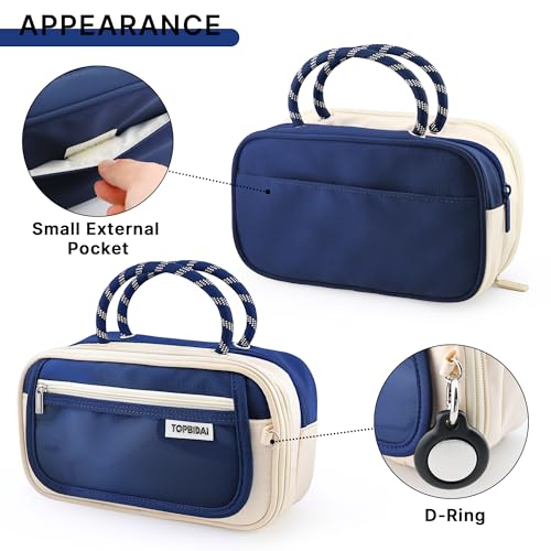 Image of TOPBIDAI Large Pencil Case Pouch School Supplies for Girls Boy Women Men | Big Pencil Bag with 5 Compartments, Easy Grip Handle, Office College School Pencil Box