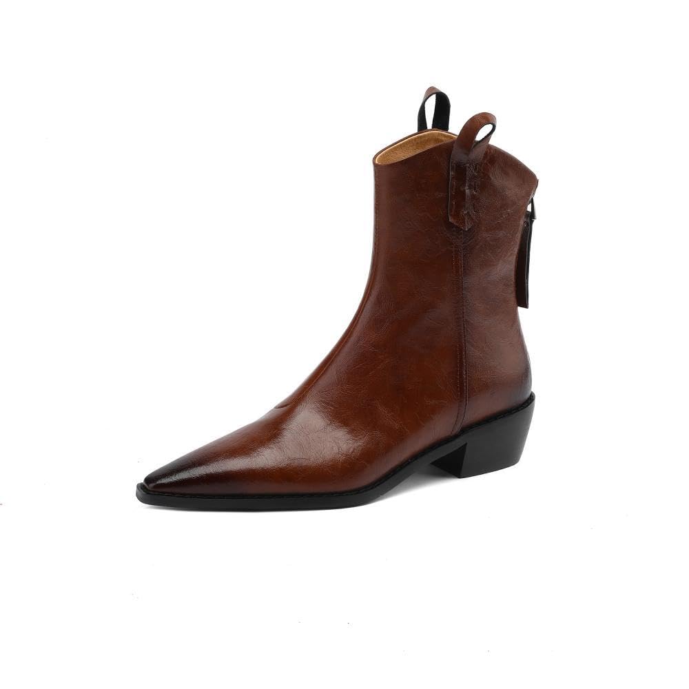 TinaCus Womens Handmade Genuine Leather Pointy Back Zipper Short Western Boots
