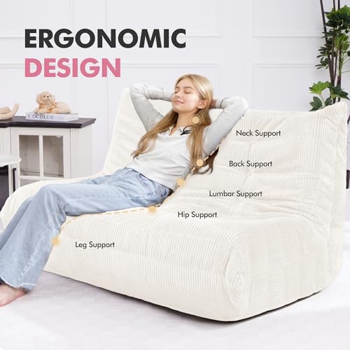 Image of Bean Bag Chair,Giant Beanbag Chairs for Adults,Comfy Large Fireside Chair Lazy Sofa,Corduroy Bean Bag Lounger with Memory Foam Filled,Floor Sofa Couch for Home,Living Room (Beige, Loveseat)