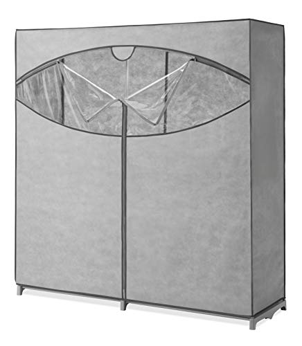 Whitmor Portable Wardrobe Clothes Storage Organizer Closet With Hanging Rack - Extra Wide -Grey Color - No-Tool Assembly - Extra Strong & Durable - 60" W X 19.5" D X 64" L - Not For Outside Use #TOP3